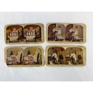 Vintage Stereoscope Cards Jokes Lot Of 4